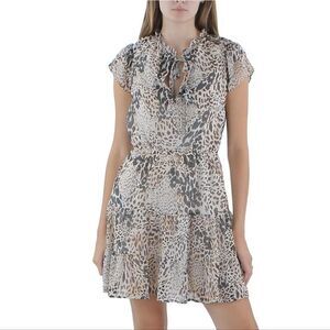 Steve Madden Chiffon Animal Print Ruffle Mini Dress